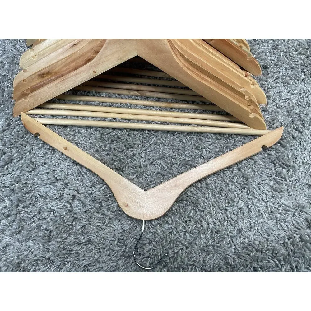 Wooden Clothes Hangers 12 Piece Swivel Hook Non Slip Notches Home Closet